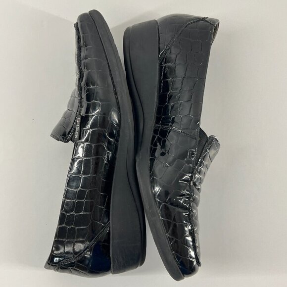 Mephisto Celka Croc Emboss Patent Black Leather Wedge Slip On Loafers Size 9.5 - Picture 6 of 15